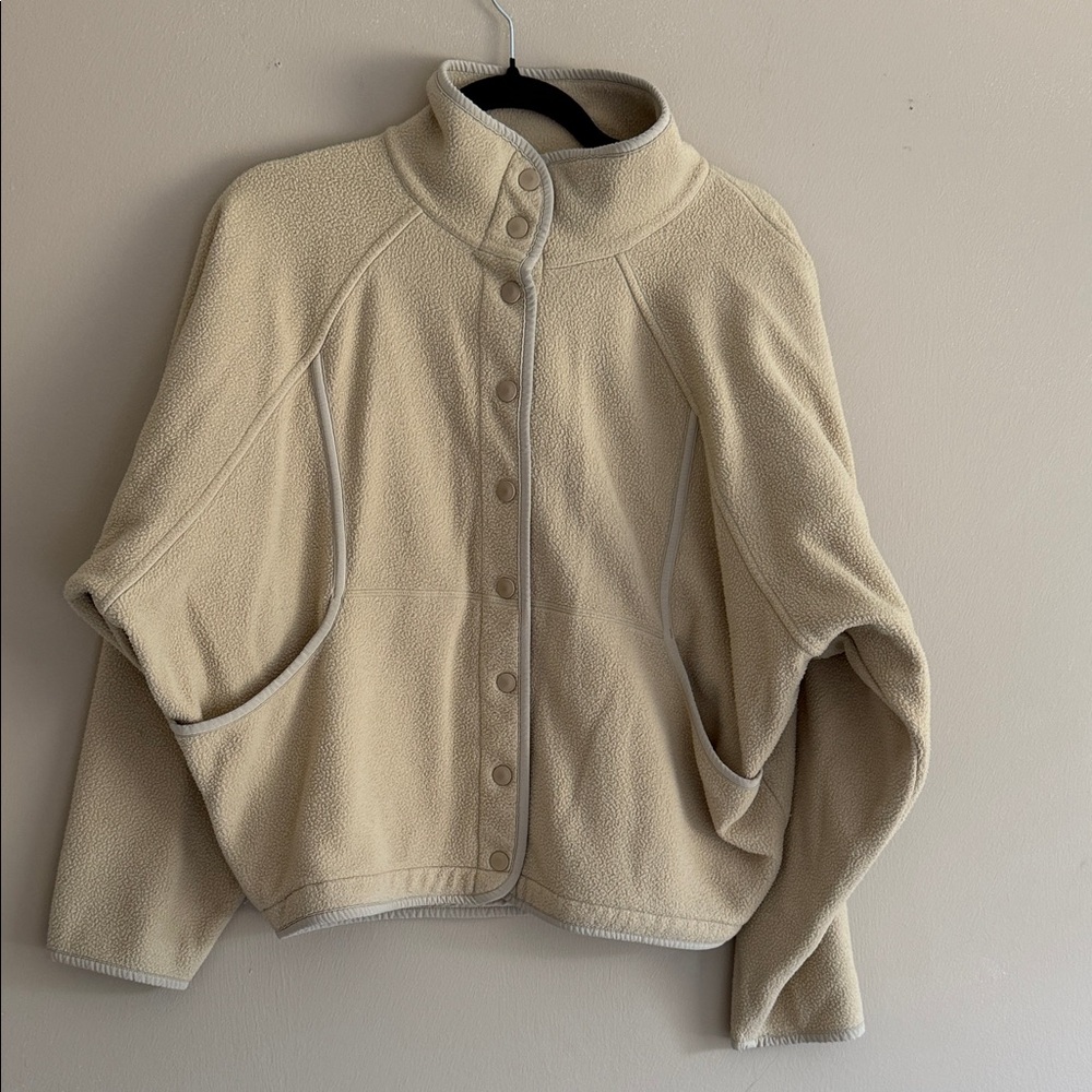 Outdoor Voices Cream Snap-Front Teddy Fleece Jacket